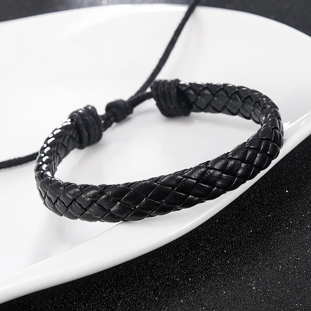 Weaved Black Leather Bracelet